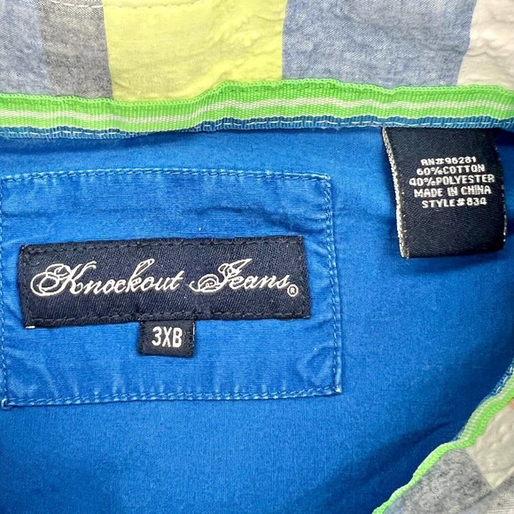 Knockout Jeans Button Up Shirt Mens 3XB Plaid Snap Roll Tab Sleeves & Shoulders - Picture 3 of 8